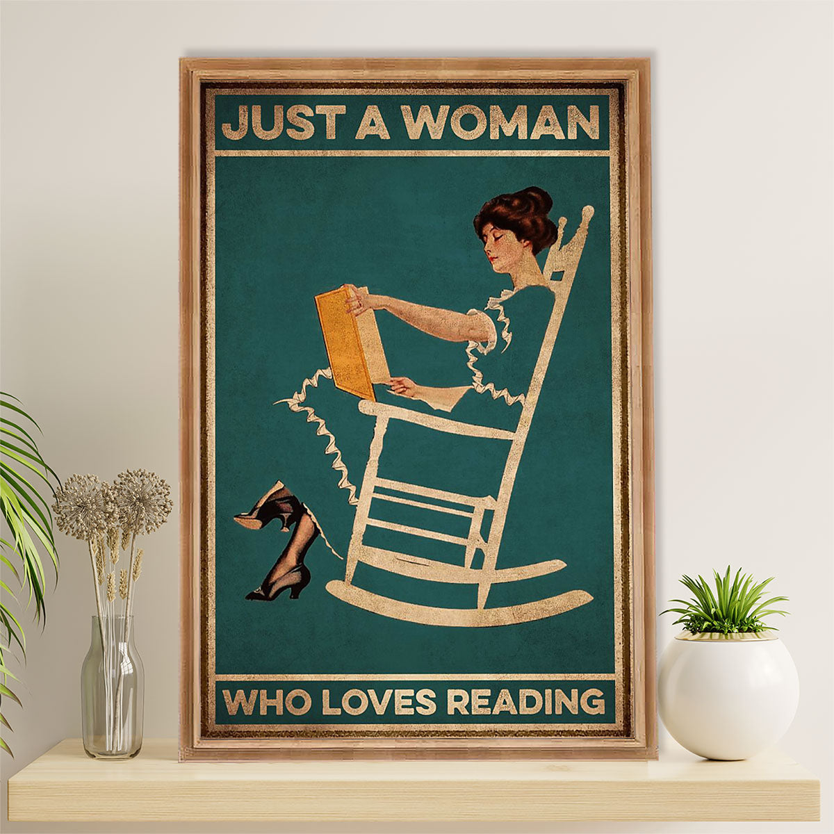 Books Lover Poster Prints | Just A Woman Who Loves Reading | Wall Art Gift for Books Reader