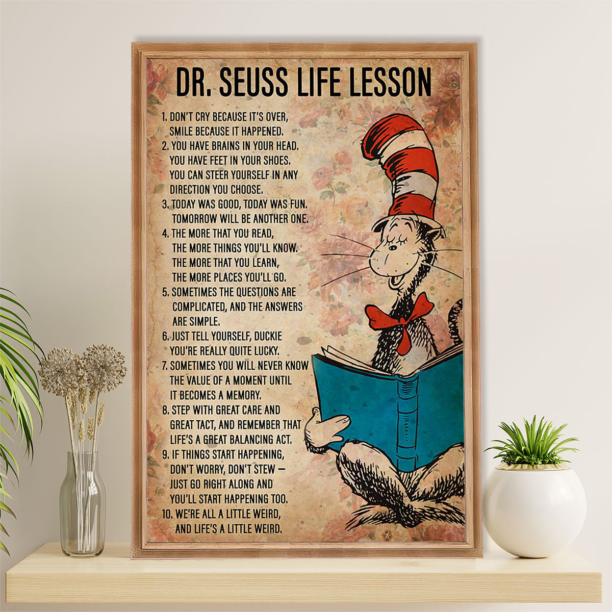 Books Lover Poster Prints | Dr.Seuss Life Lesson | Wall Art Gift for Books Reader