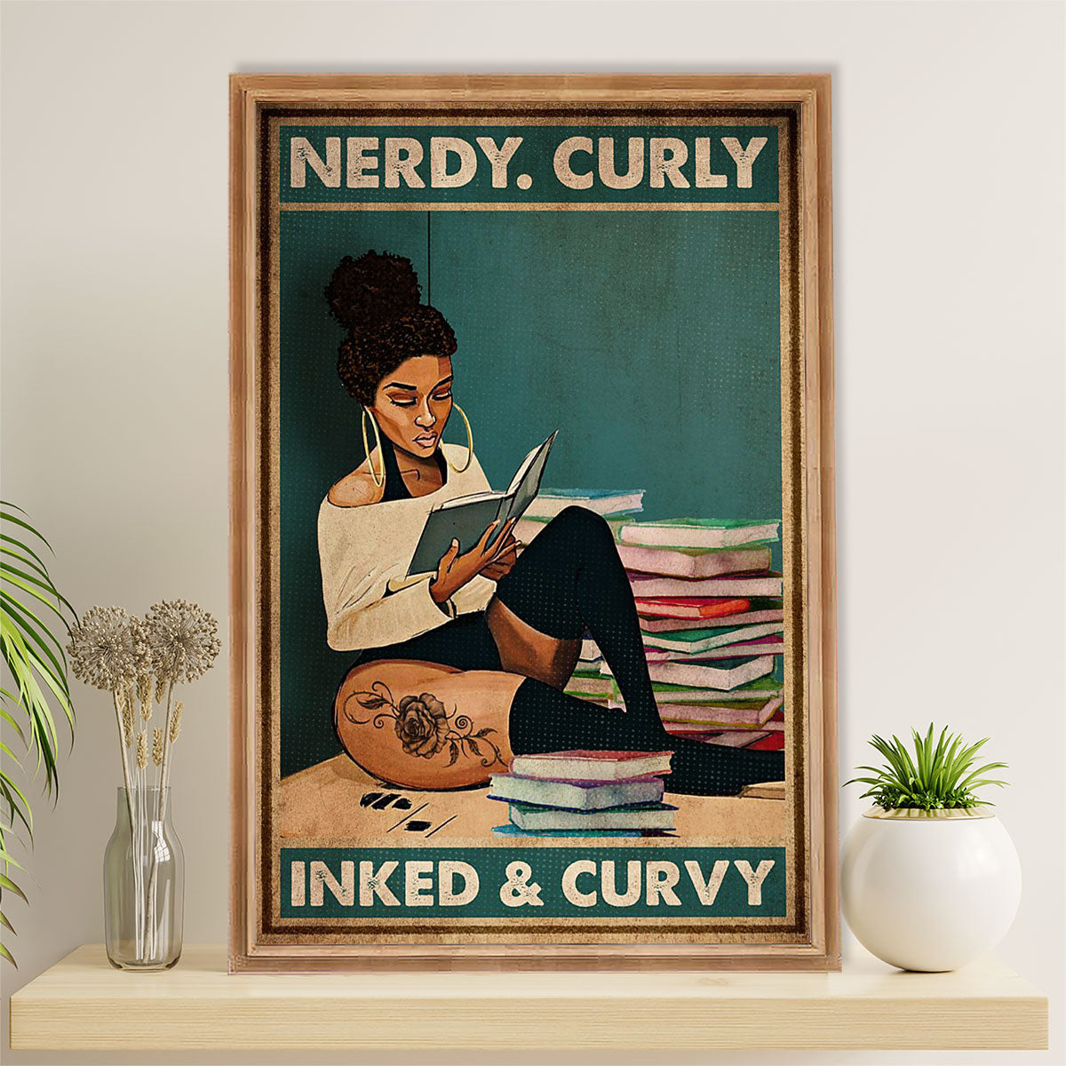 Books Lover Canvas Prints | Nerdy Curly Inked & Curvy | Wall Art Gift for Books Reader
