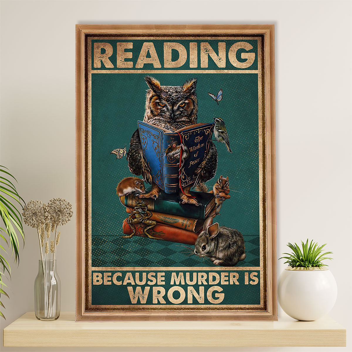 Books Lover Canvas Prints | Reading Because Murder Is Wrong | Wall Art Gift for Books Reader