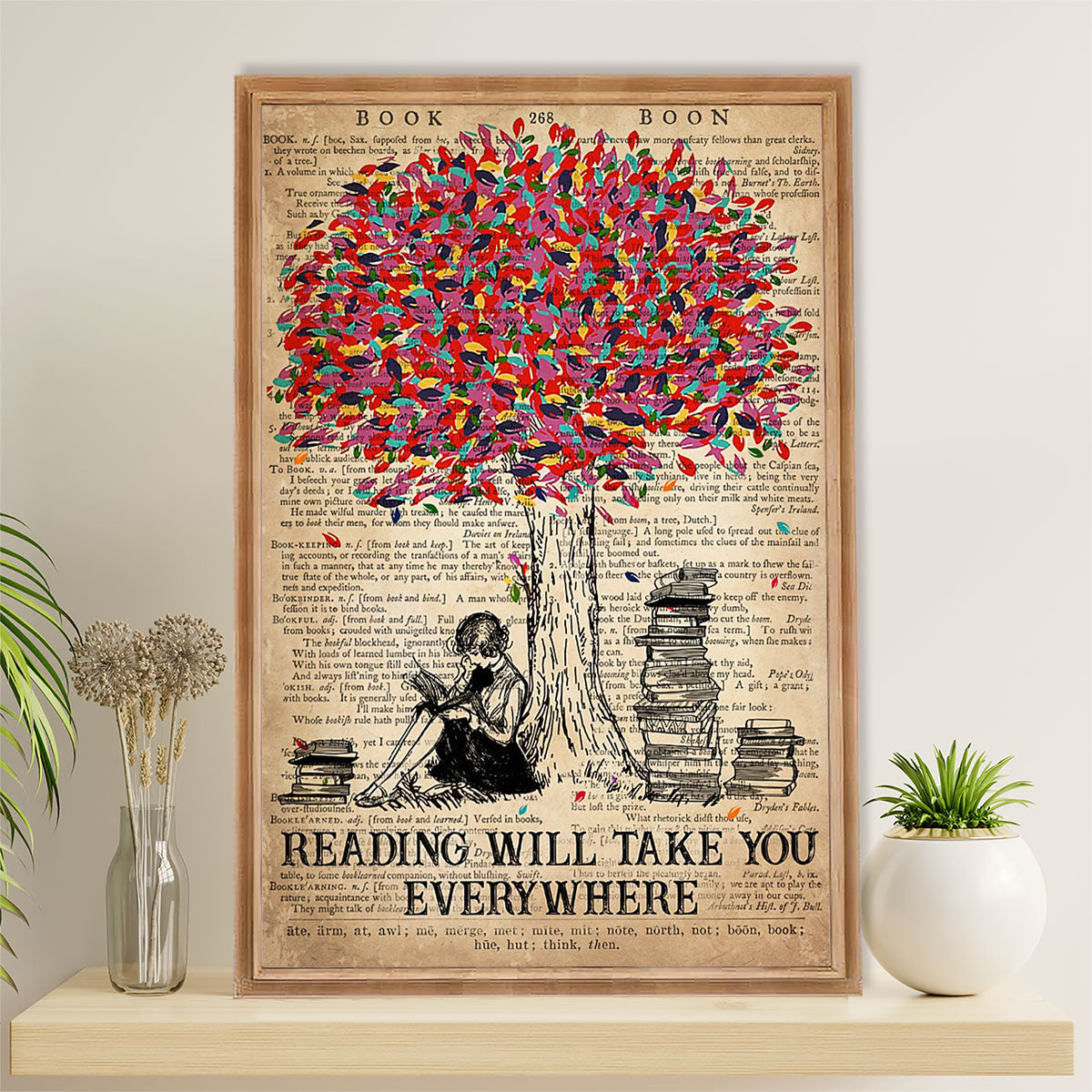 Books Lover Poster Prints | Reading Will Take You Everywhere | Wall Art Gift for Books Reader