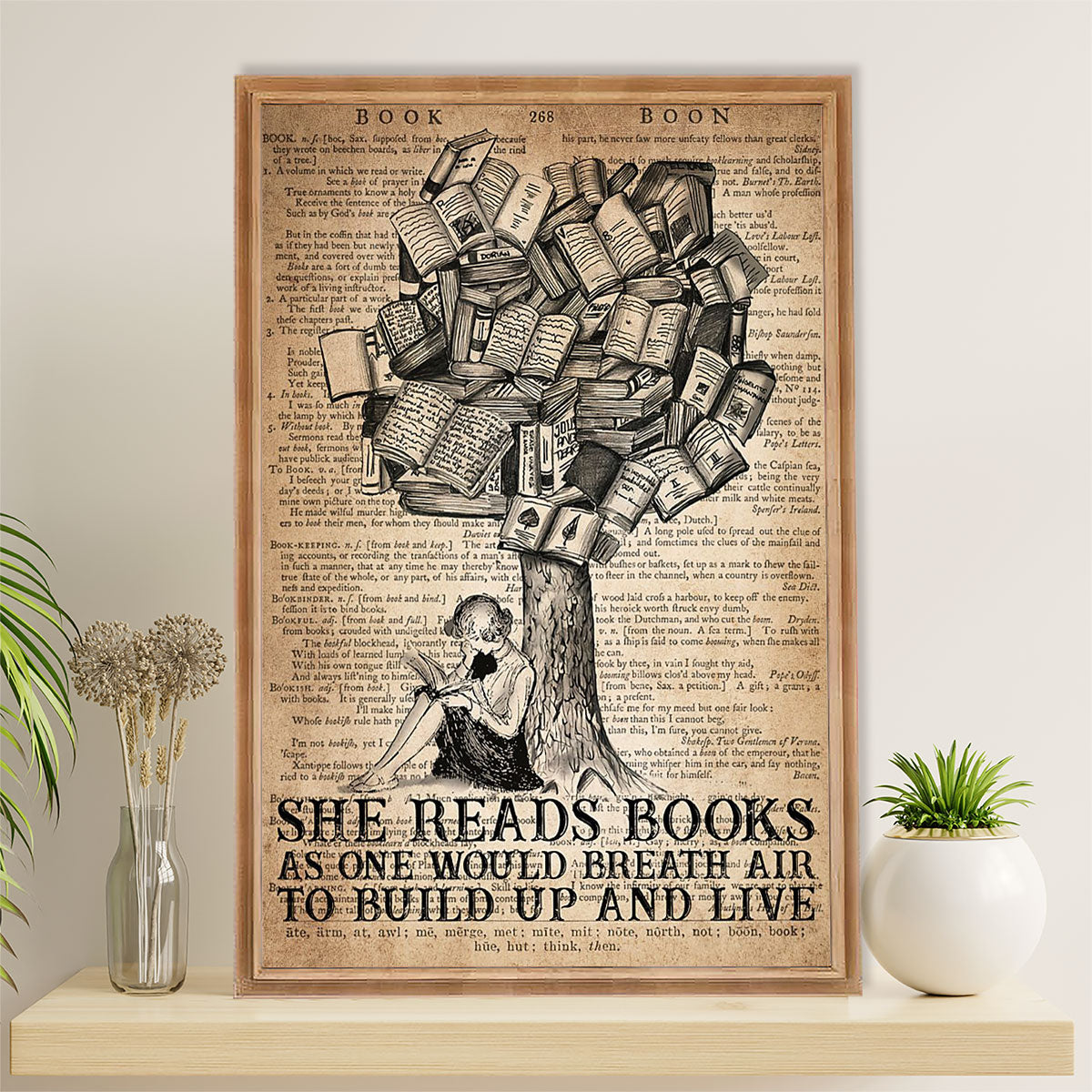 Books Lover Canvas Prints | She Read Books As One Would Breath Air | Wall Art Gift for Books Reader