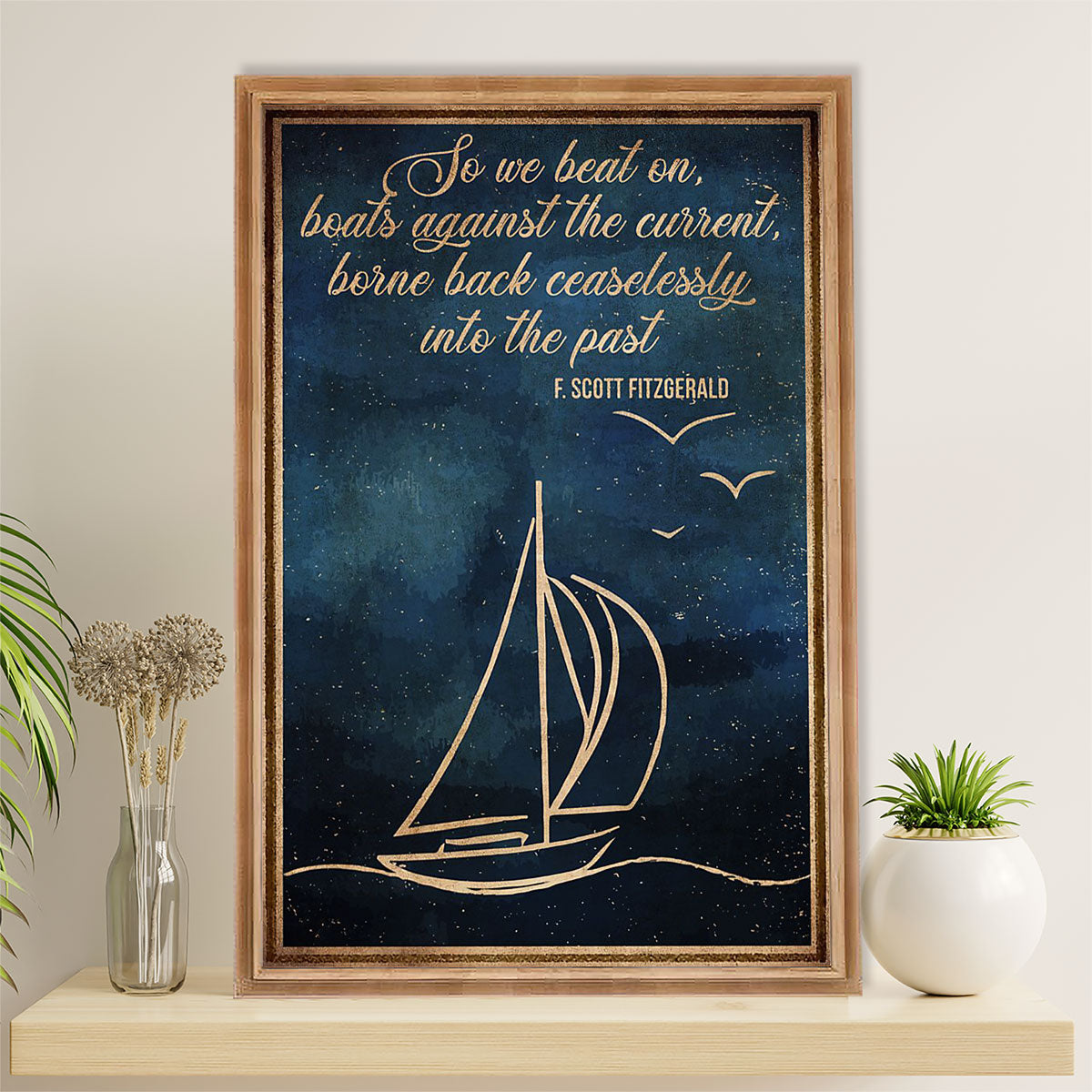 Books Lover Poster Prints | So We Beat On, Boats Against The Current | Wall Art Gift for Books Reader