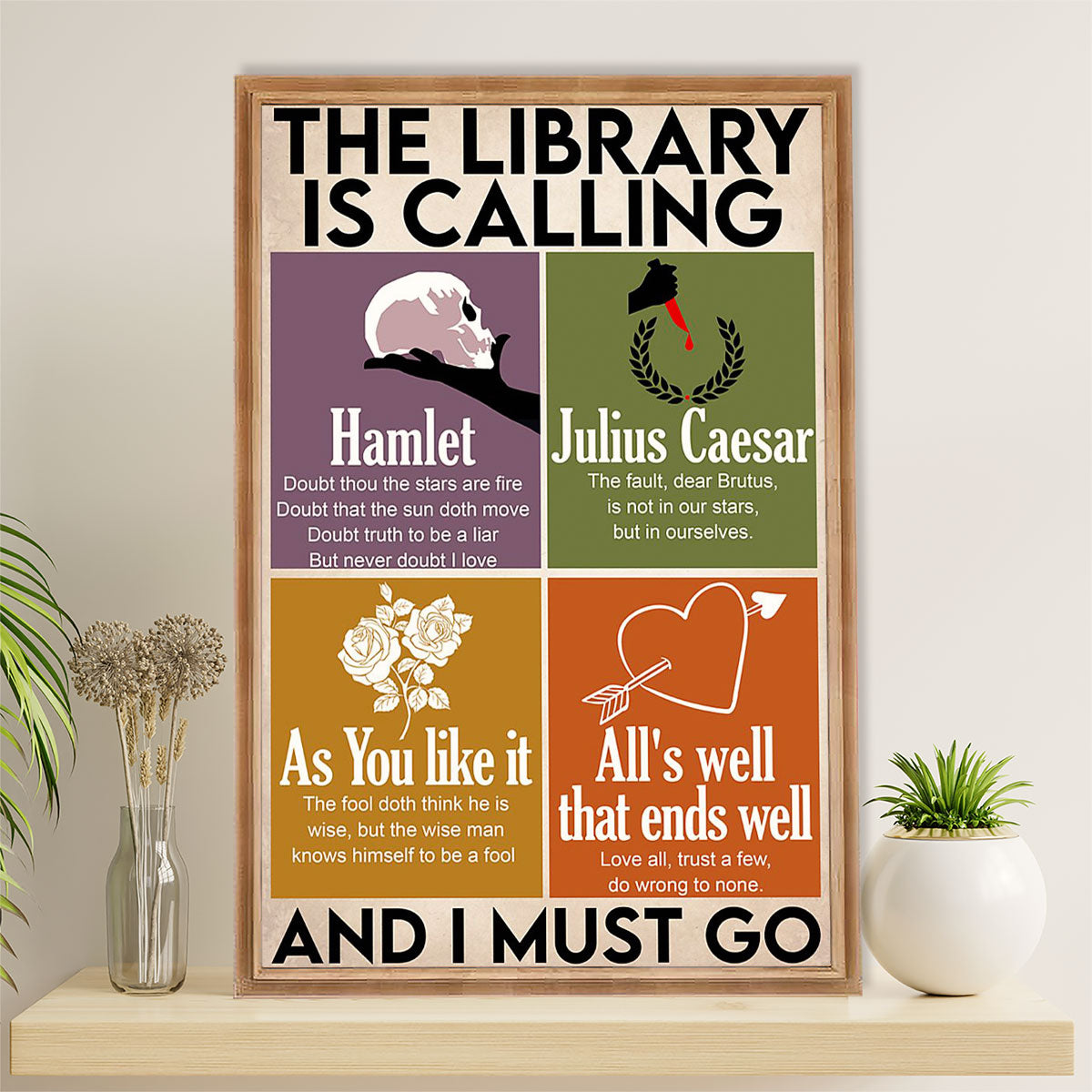 Books Lover Poster Prints | The Library Is Calling & I Must Go | Wall Art Gift for Books Reader
