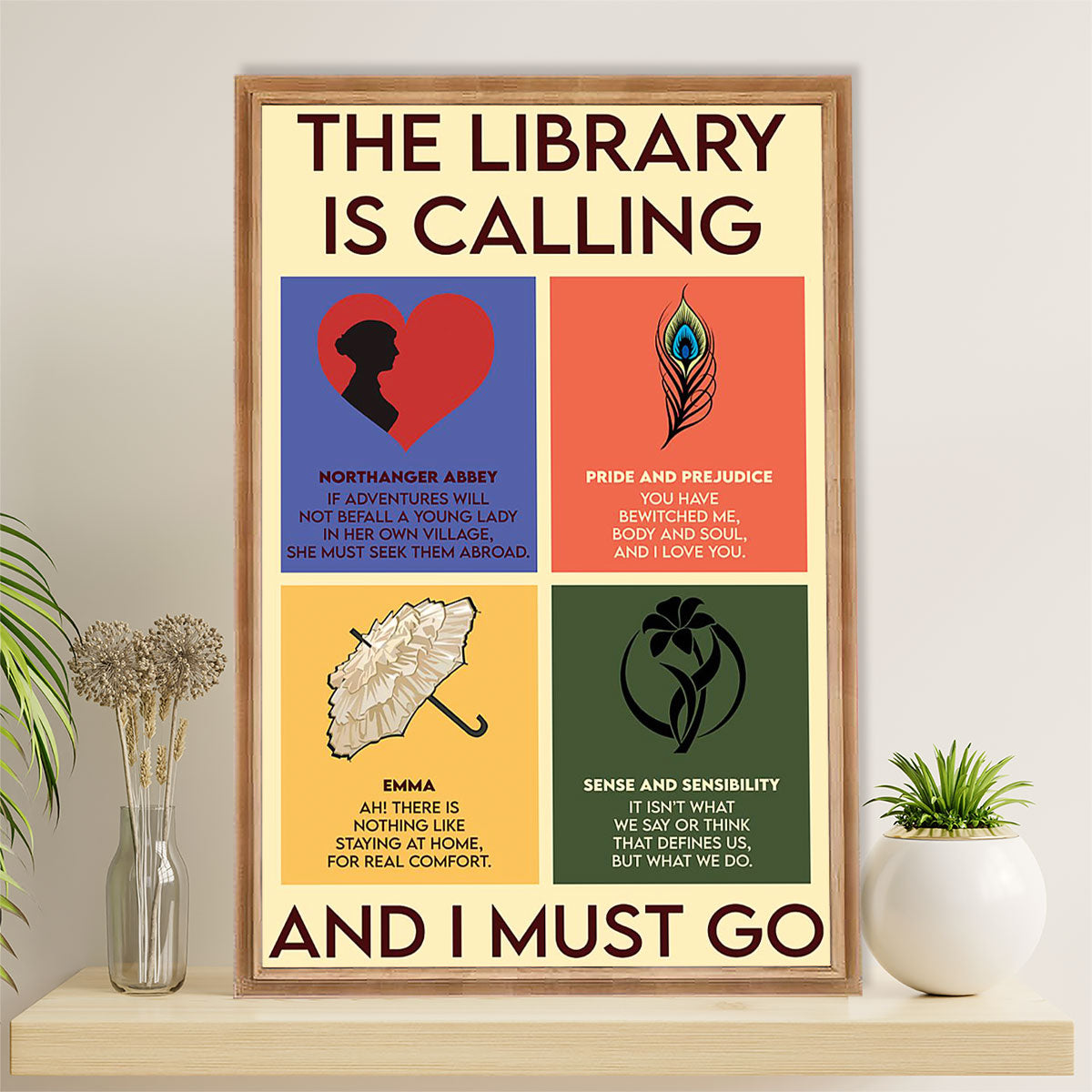 Books Lover Poster Prints | The Library Is Calling & I Must Go | Wall Art Gift for Books Reader
