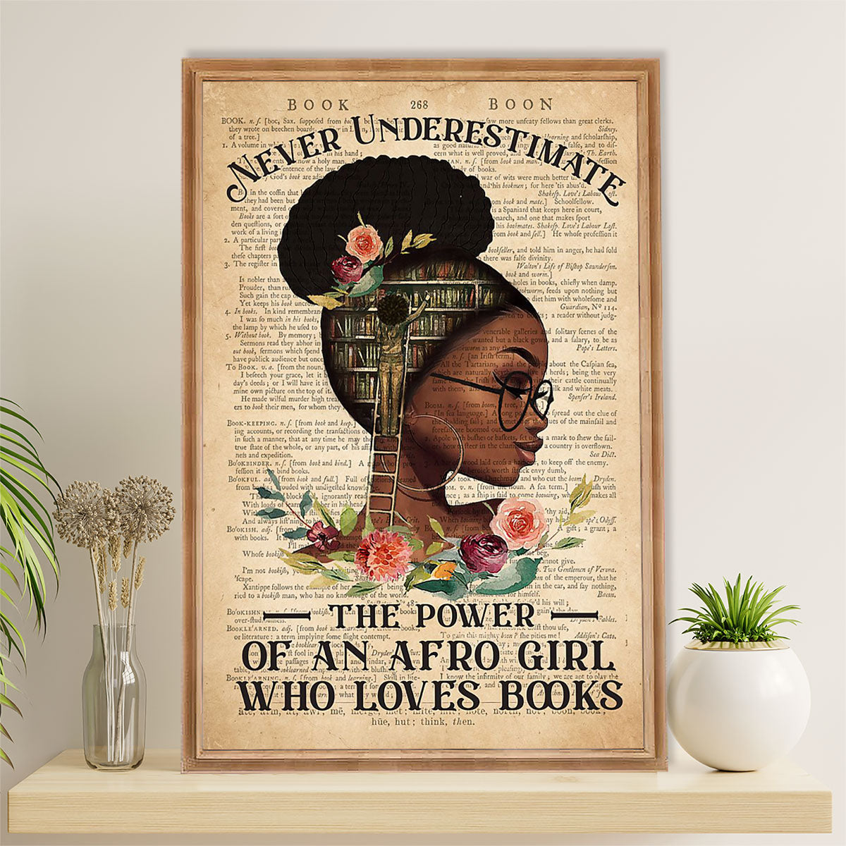 Books Lover Poster Prints | Never Underestimate The Power Of An Afro Girl With A Book | Wall Art Gift for Books Reader