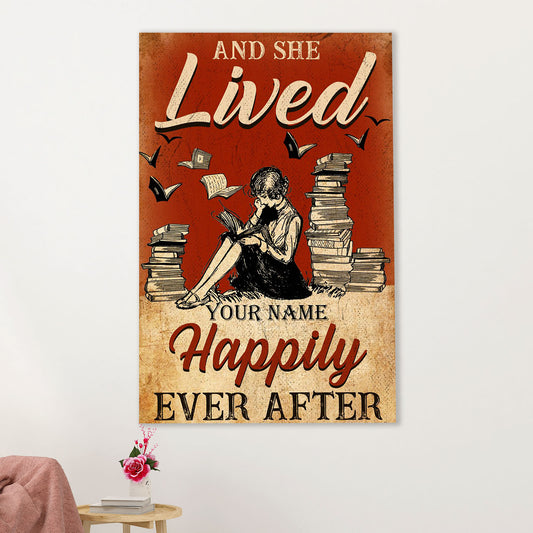 Books Lover Canvas Prints | Personalized Woman's Name - And She Lived Happily | Wall Art Gift for Books Reader