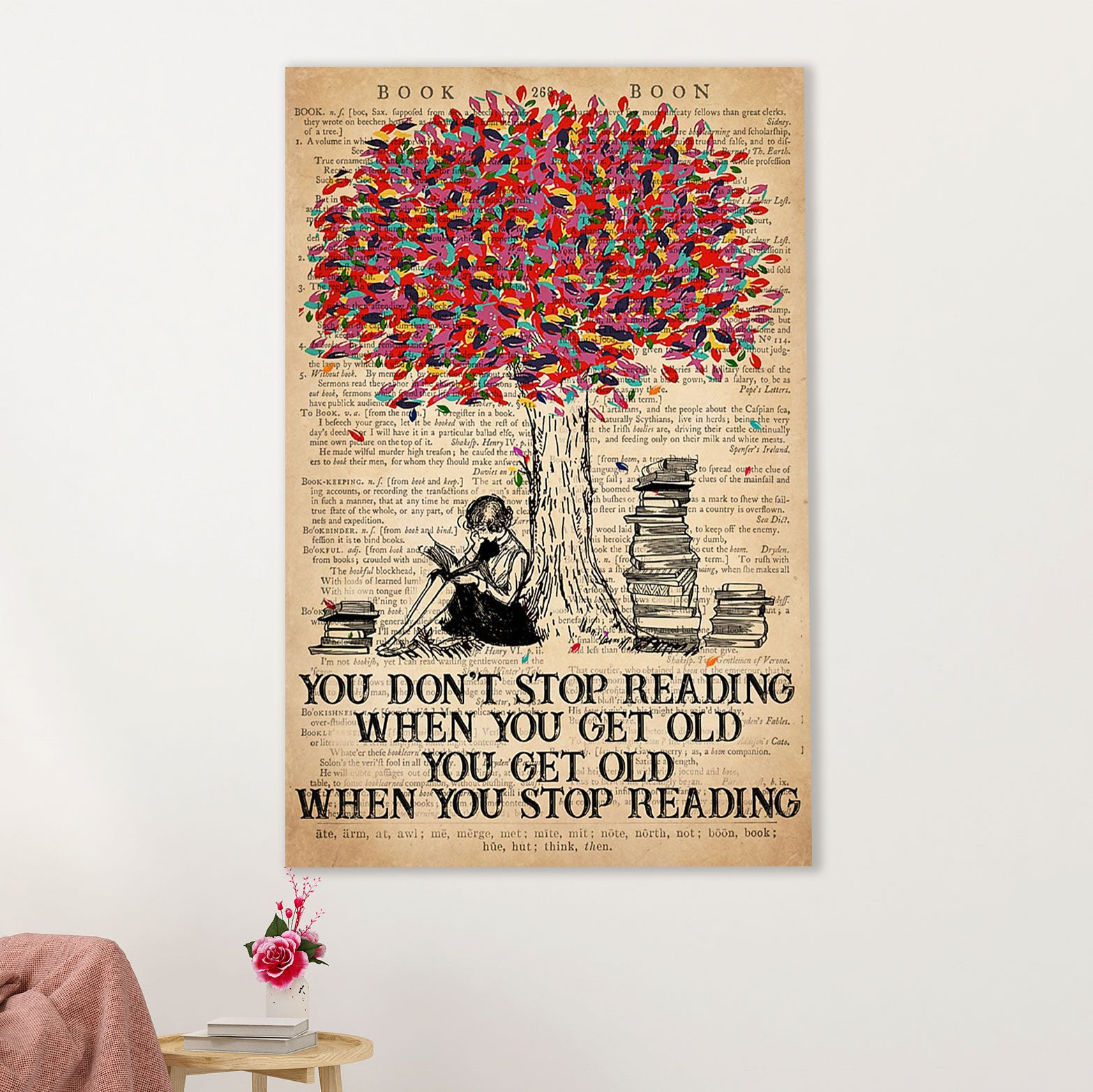 Books Lover Poster Prints | You Don’t Stop Reading When You Get Old | Wall Art Gift for Books Reader