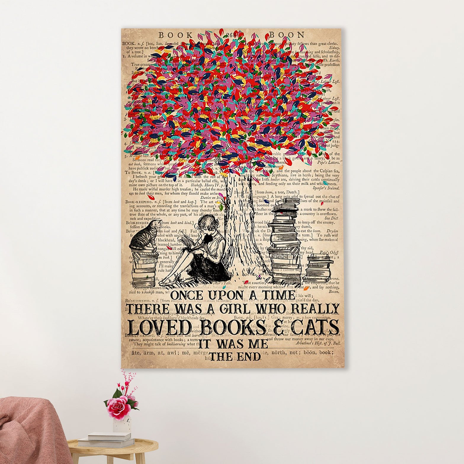 Books Lover Poster Prints | There Was A Girl Who Really Loved Books & Cats | Wall Art Gift for Books Reader