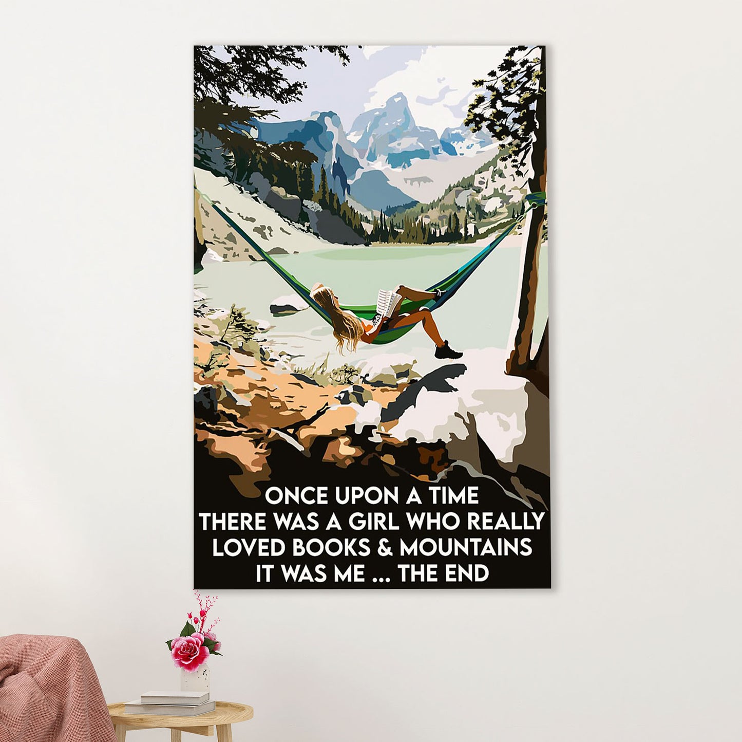 Books Lover Poster Prints | There Was A Girl Who Loved Books & Mountains | Wall Art Gift for Books Reader