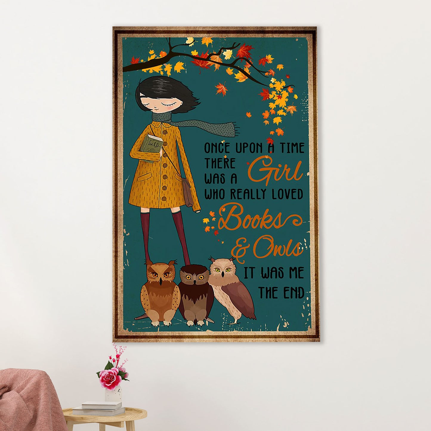 Books Lover Poster Prints | There Was A Girl Who Loved Books & Owls | Wall Art Gift for Books Reader