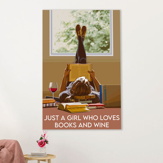 Books Lover Canvas Prints | Just A Girl Who Loves Books & Wine | Wall Art Gift for Books Reader