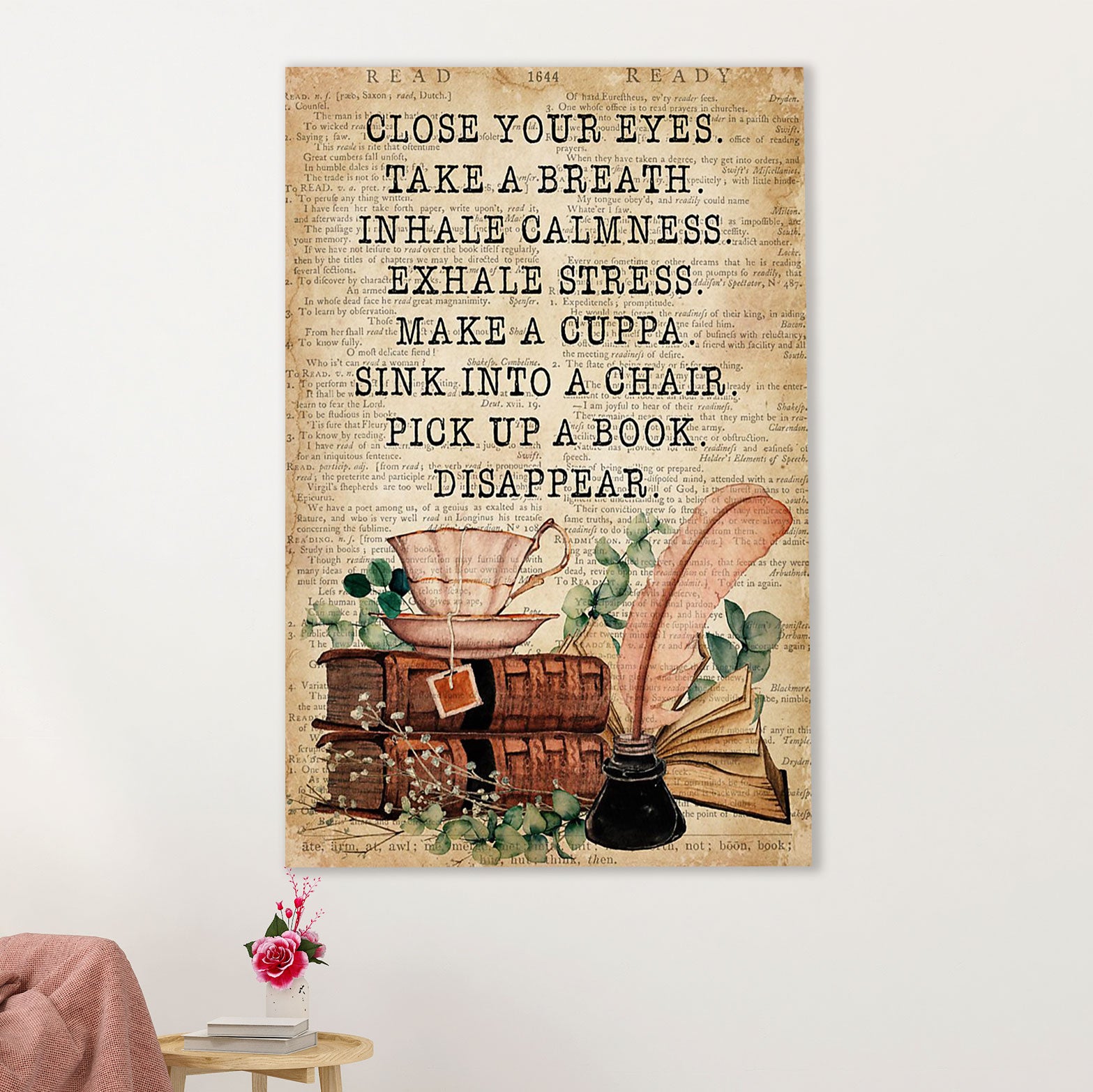Books Lover Poster Prints | Close Your Eyes Take A Breath | Wall Art Gift for Books Reader
