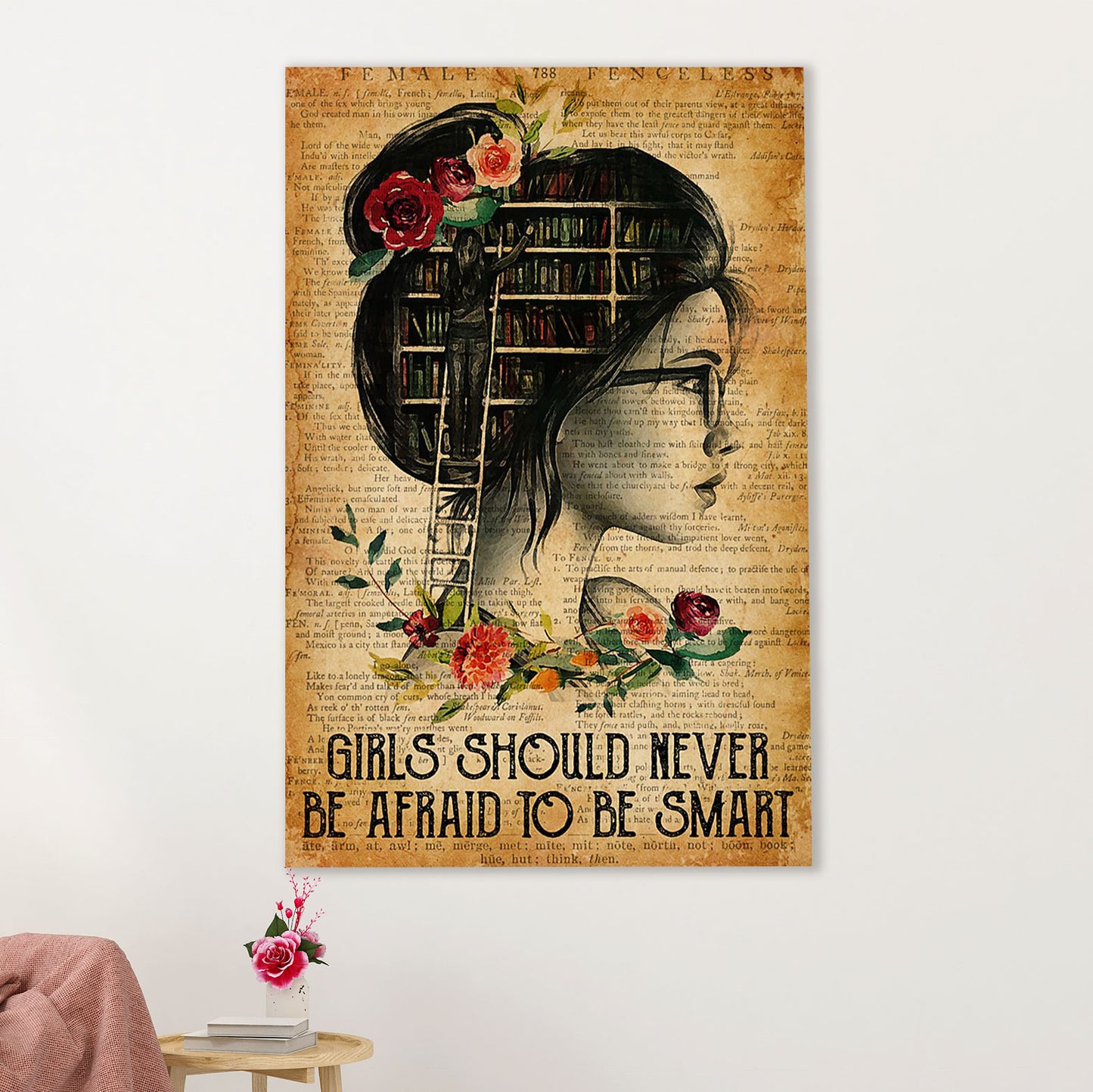 Books Lover Canvas Prints | Girls Should Never Be Afraid | Wall Art Gift for Books Reader