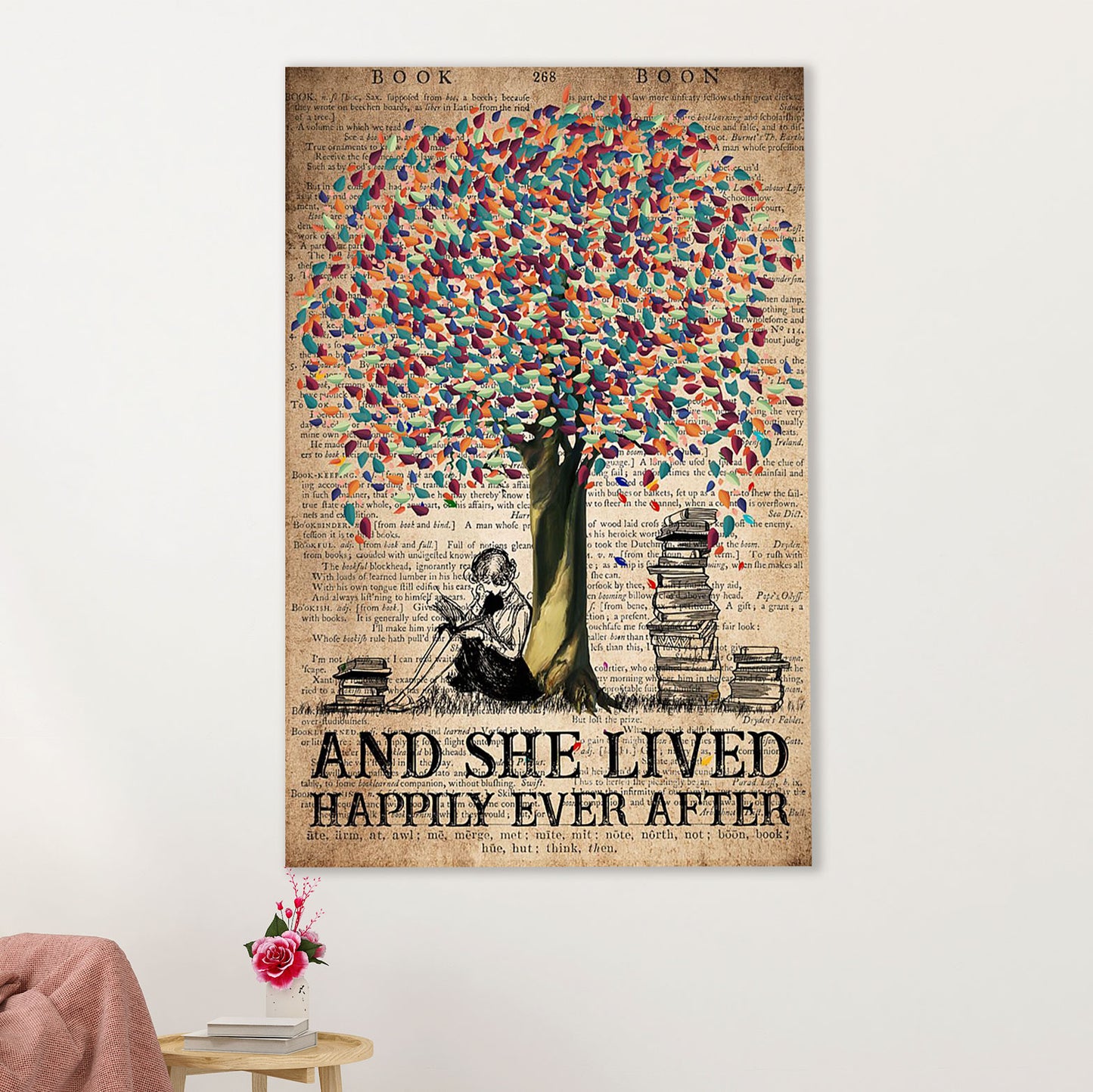 Books Lover Poster Prints | And She Lived Happily Ever After | Wall Art Gift for Books Reader