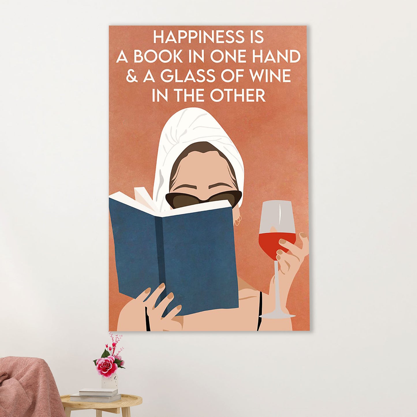 Books Lover Poster Prints | Happiness Is A Book In One Hand | Wall Art Gift for Books Reader