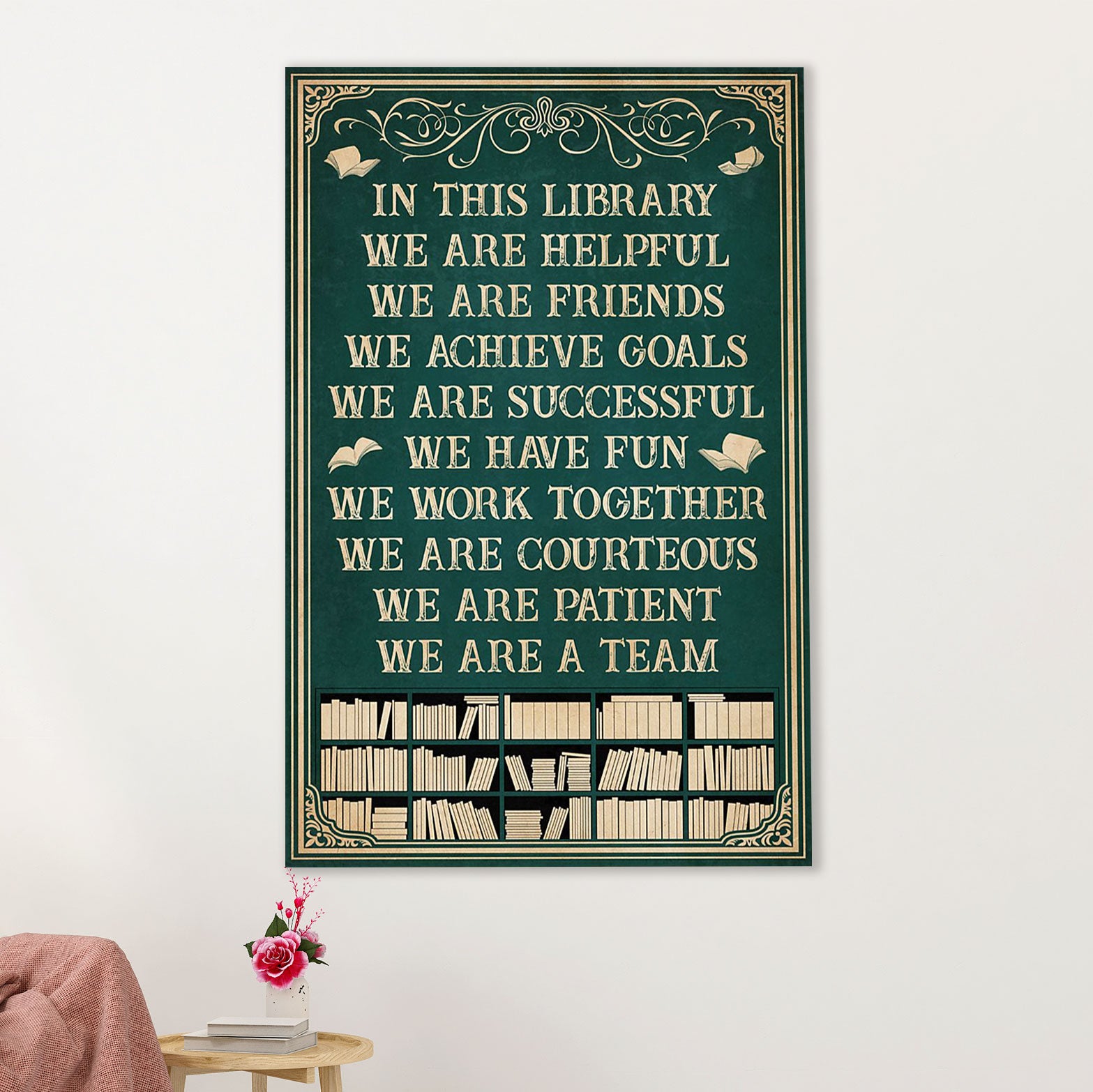 Books Lover Poster Prints | In This Library We Are Helpful | Wall Art Gift for Books Reader