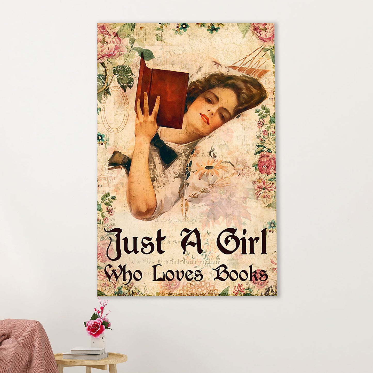 Books Lover Canvas Prints | Just A Girl Who Loves Books | Wall Art Gift for Books Reader