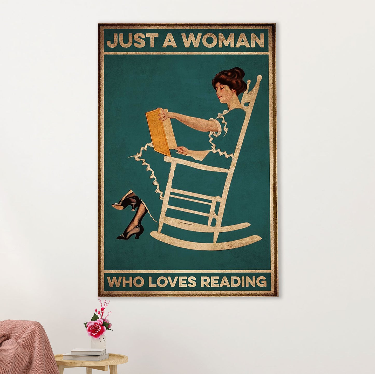 Books Lover Canvas Prints | Just A Woman Who Loves Reading | Wall Art Gift for Books Reader