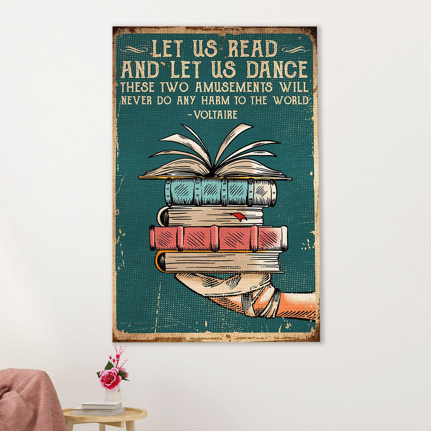 Books Lover Poster Prints | Let Us Read And Let Us Dance | Wall Art Gift for Books Reader