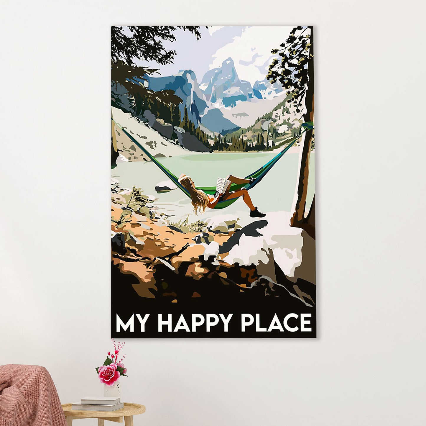 Books Lover Poster Prints | My Happy Place | Wall Art Gift for Books Reader