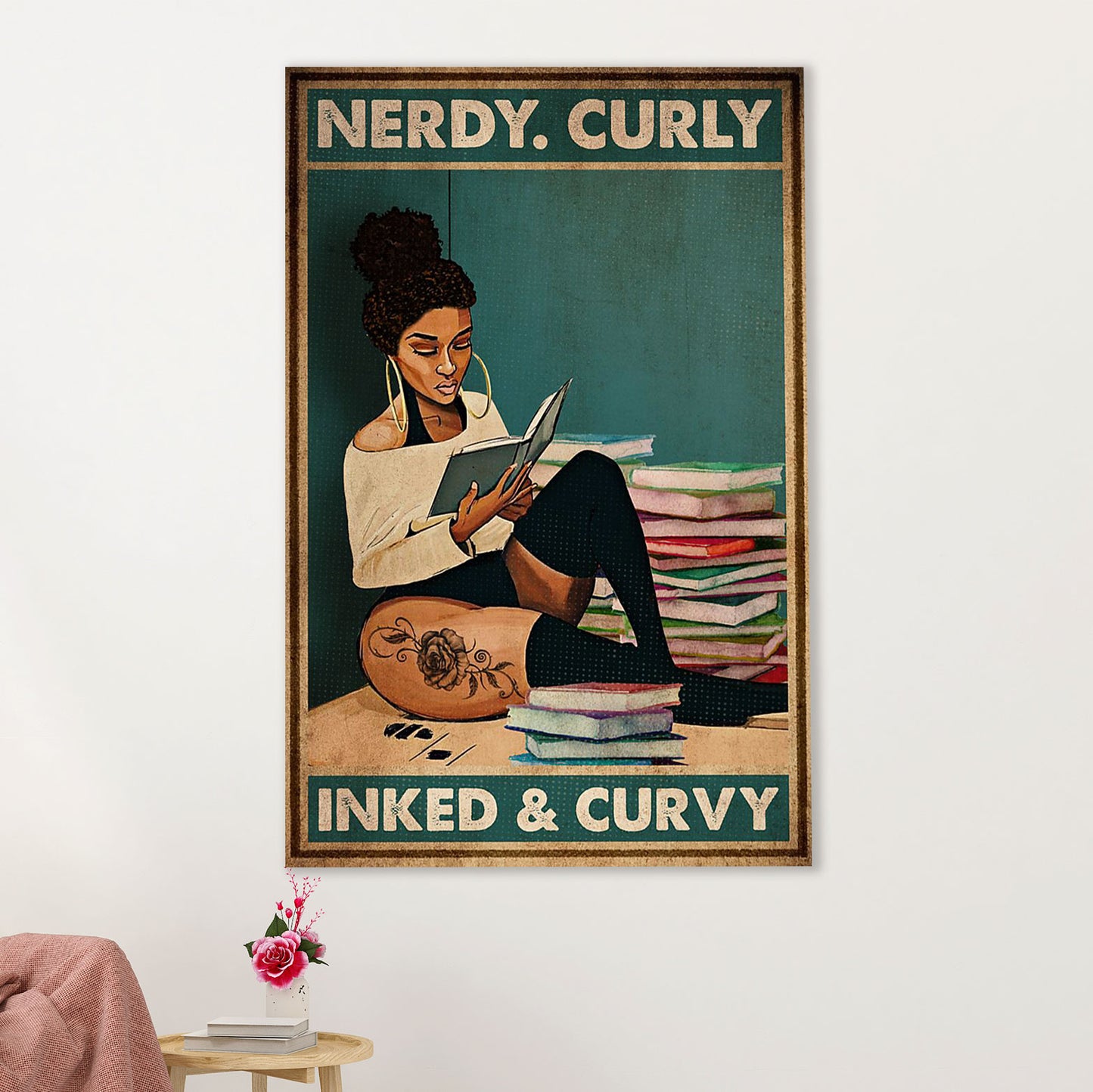 Books Lover Poster Prints | Nerdy Curly Inked & Curvy | Wall Art Gift for Books Reader