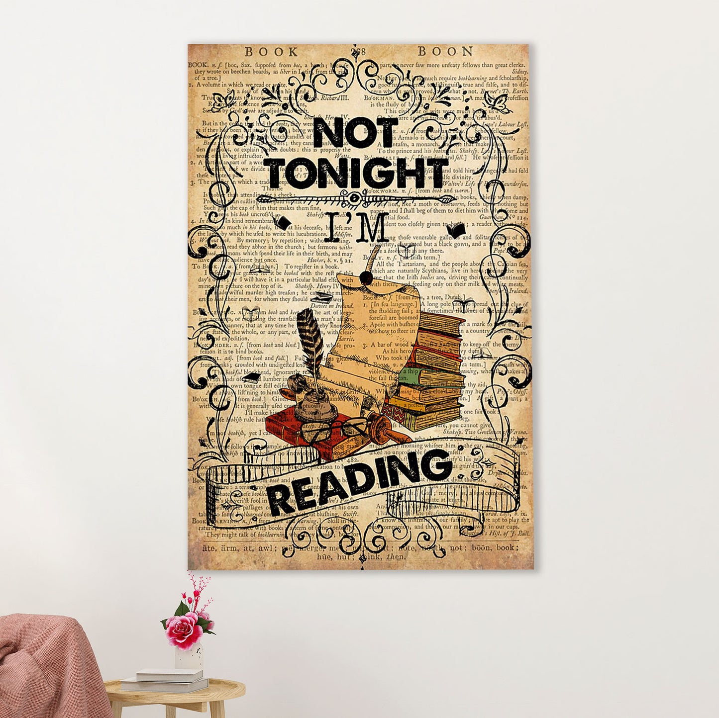 Books Lover Poster Prints | Not Tonight I'm Reading | Wall Art Gift for Books Reader