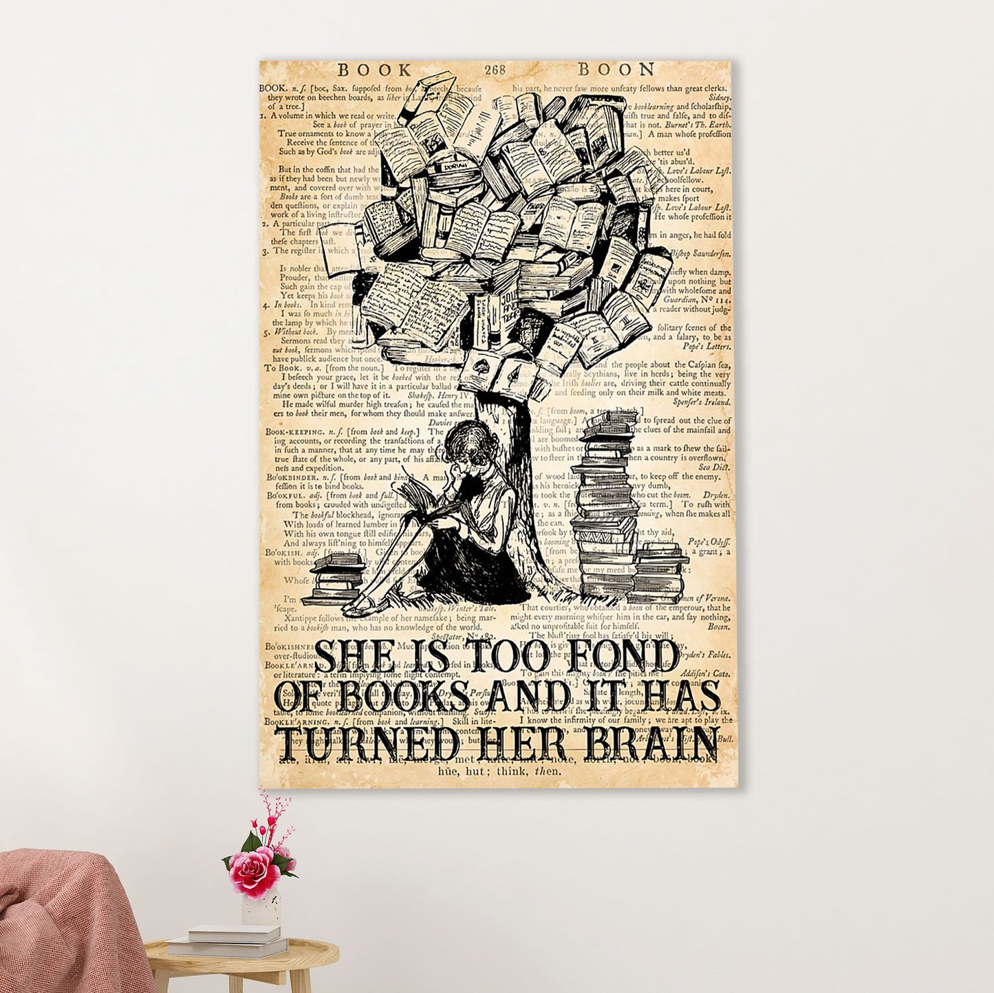 Books Lover Canvas Prints | She Is Too Fond Of Books | Wall Art Gift for Books Reader