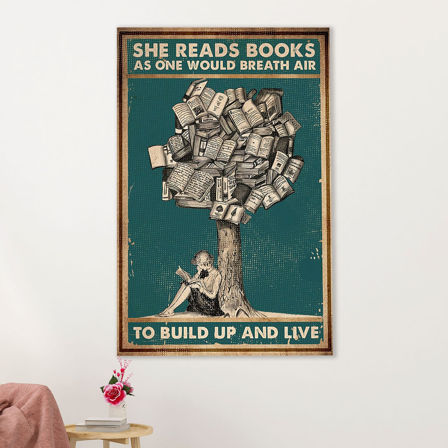 Books Lover Poster Prints | She Read Books As One Would Breath Air | Wall Art Gift for Books Reader