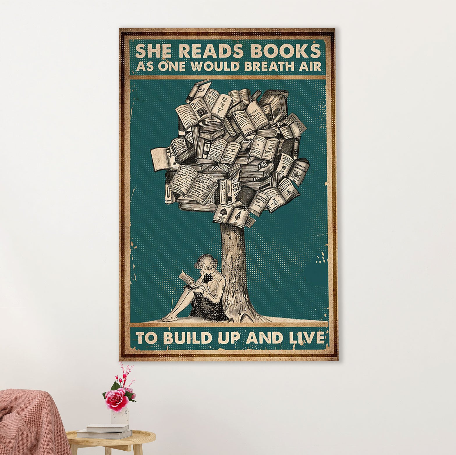 Books Lover Poster Prints | She Read Books As One Would Breath Air | Wall Art Gift for Books Reader