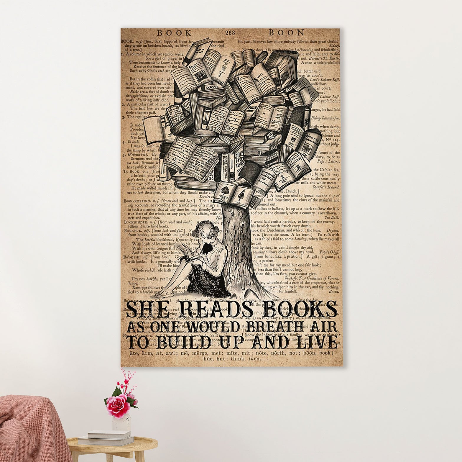 Books Lover Canvas Prints | She Read Books As One Would Breath Air | Wall Art Gift for Books Reader