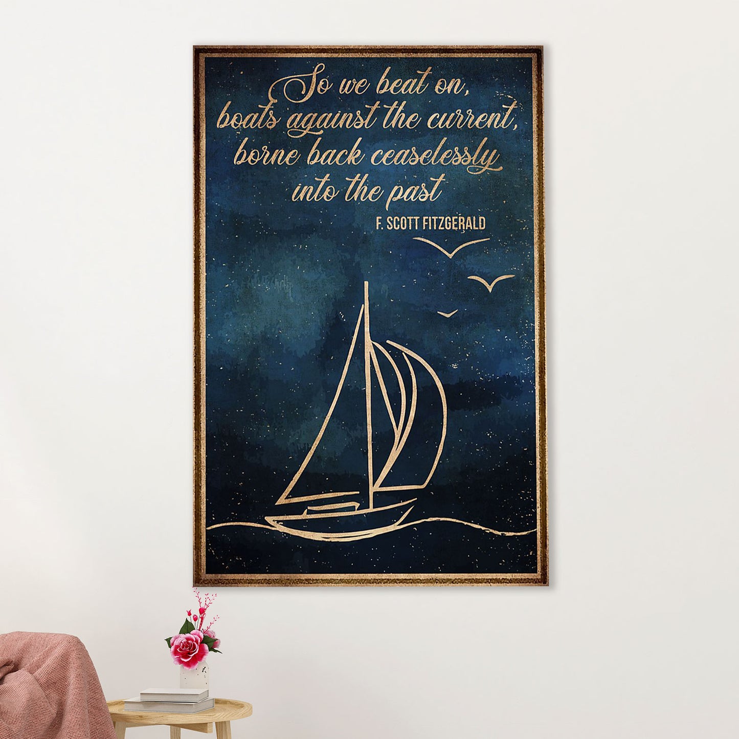 Books Lover Poster Prints | So We Beat On, Boats Against The Current | Wall Art Gift for Books Reader