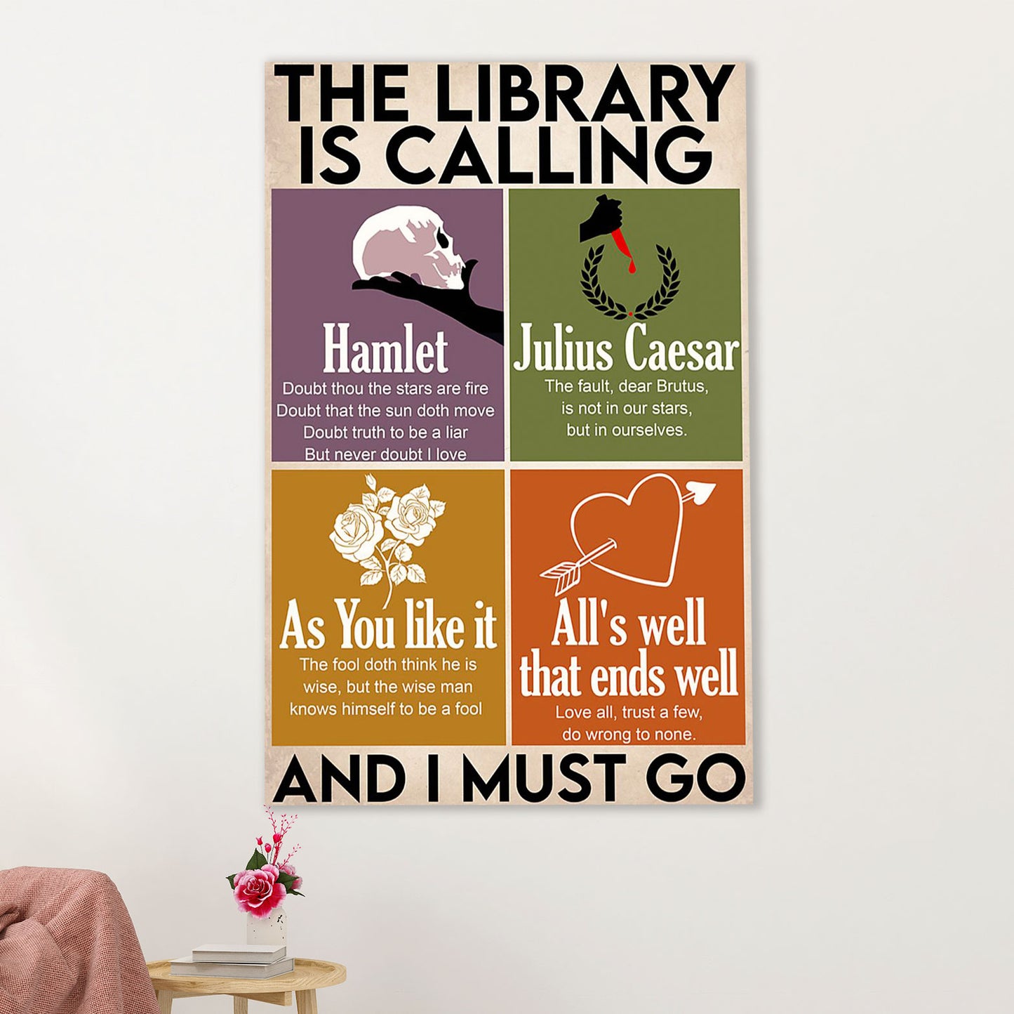 Books Lover Poster Prints | The Library Is Calling & I Must Go | Wall Art Gift for Books Reader