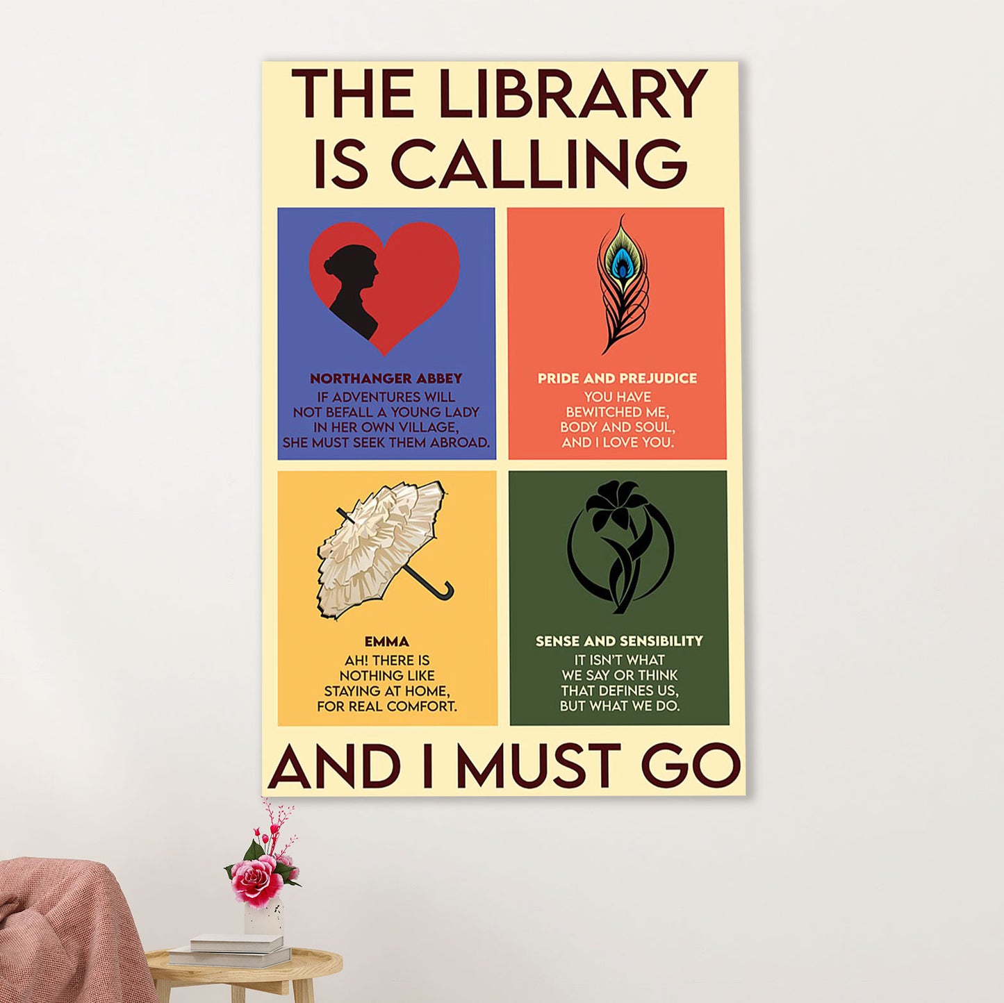 Books Lover Poster Prints | The Library Is Calling & I Must Go | Wall Art Gift for Books Reader