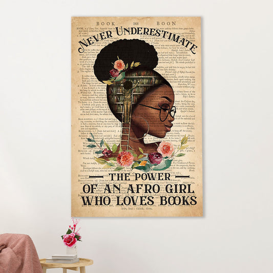 Books Lover Canvas Prints | Never Underestimate The Power Of An Afro Girl With A Book | Wall Art Gift for Books Reader