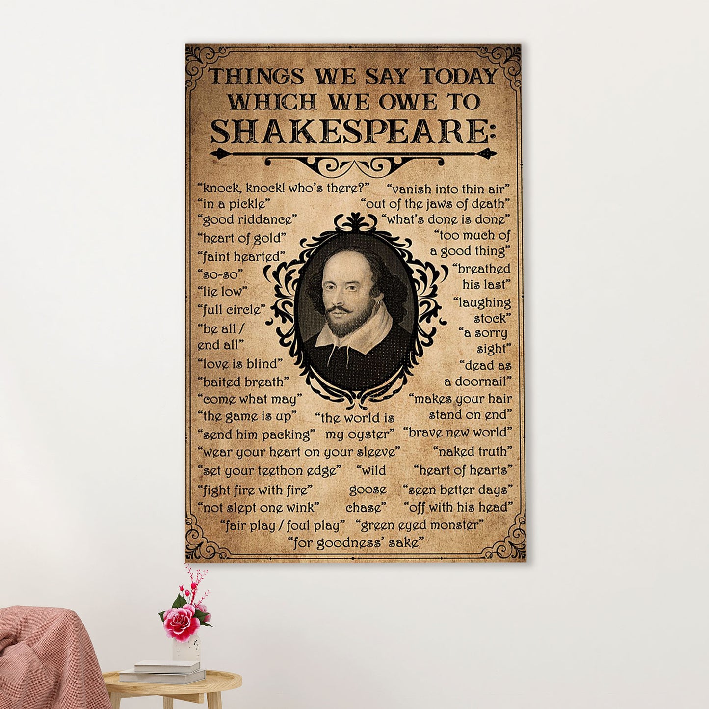 Books Lover Poster Prints | Things We Say Today Which We Owe To Shakespeare | Wall Art Gift for Books Reader