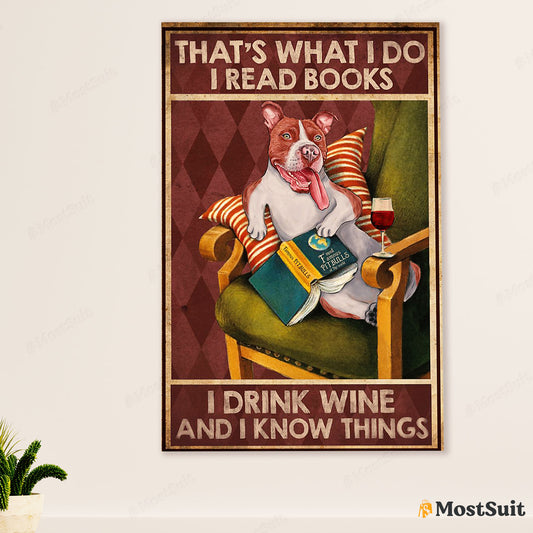 Pitbull Book Wine Poster - Dog Wall Art For Living Room - Gifts for Pitbull Lovers Mom Dad - Know Things