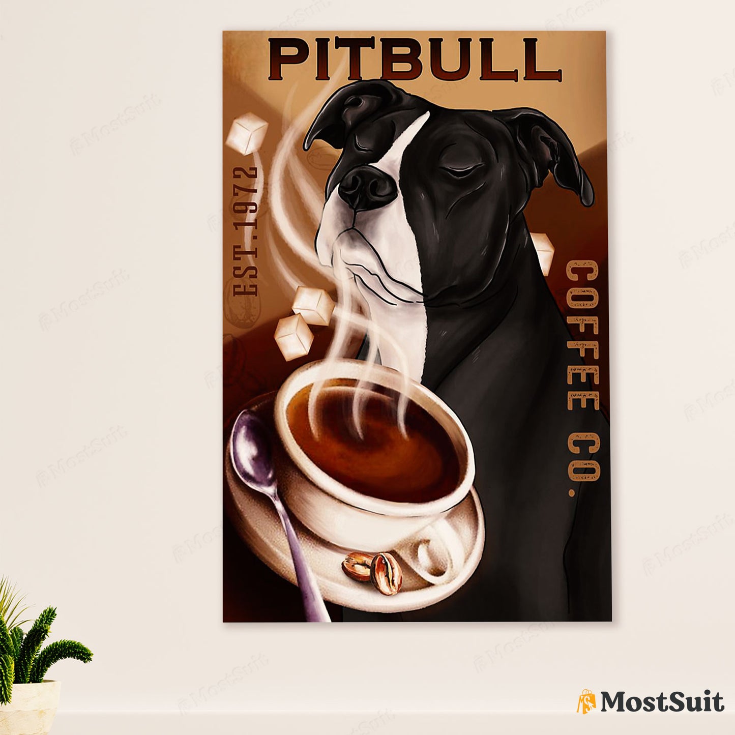 Blue Nose Pitbull Poster - Dog Wall Art For Living Room - Gifts for Pitbull Lovers - Pitbull Coffee