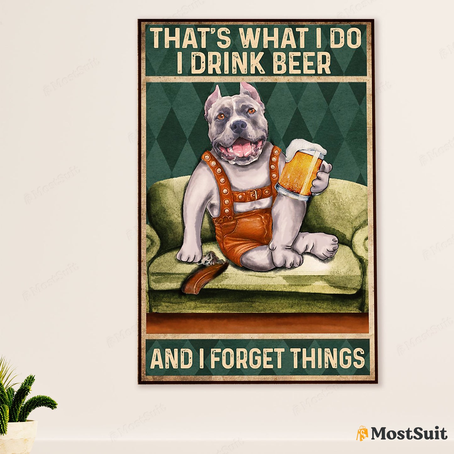 Blue Nose Pitbull Poster - Dog Wall Art For Living Room - Gifts for Pitbull Lovers - Pitbull Beer