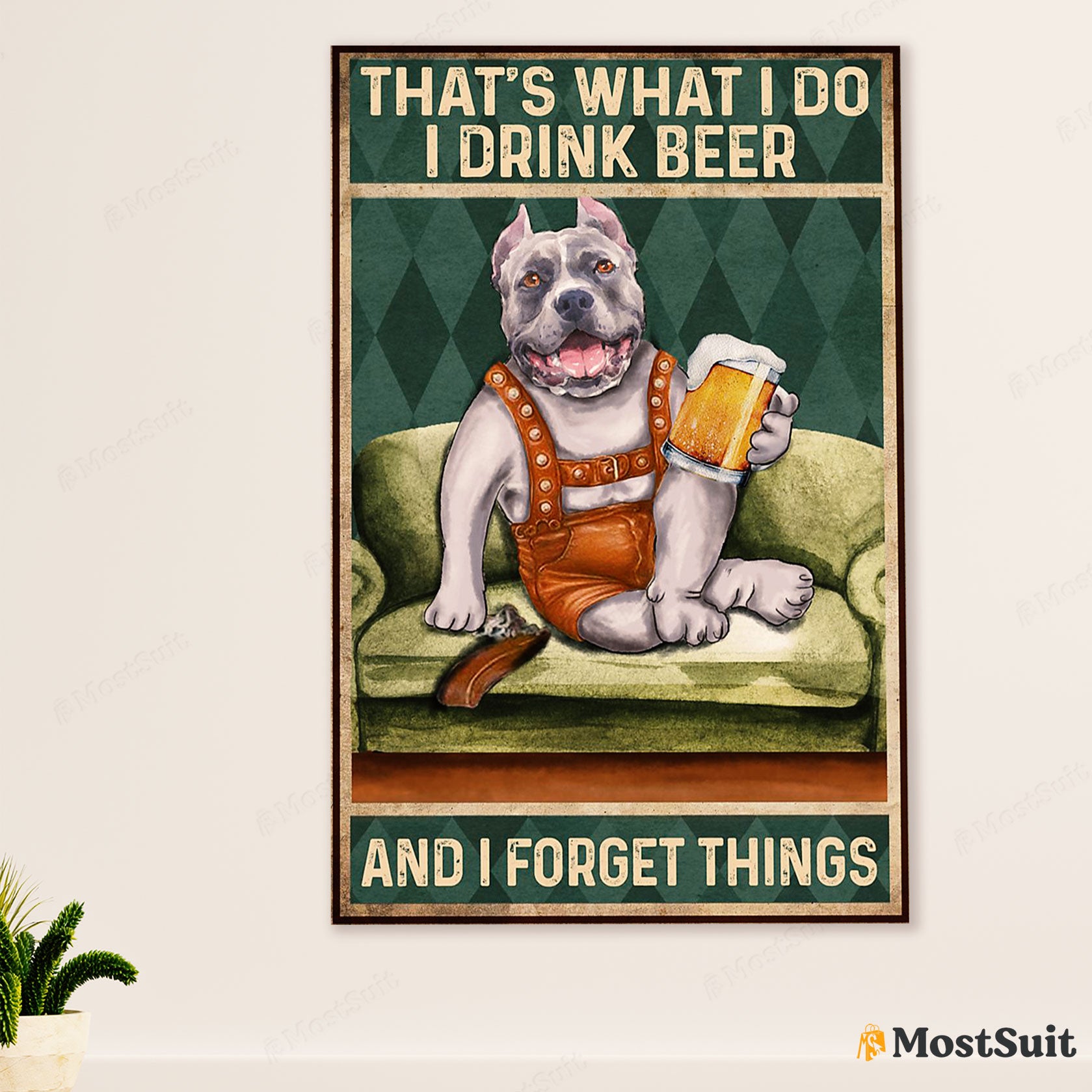 Blue Nose Pitbull Poster - Dog Wall Art For Living Room - Gifts for Pitbull Lovers - Pitbull Beer