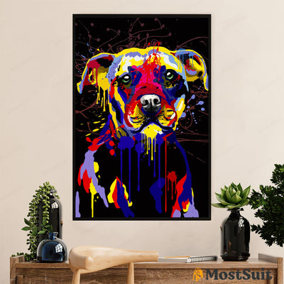 Pitbull Potrait Watercolor Poster - Dog Wall Art For Living Room - Gifts for Pitbull Lovers Mom Dad