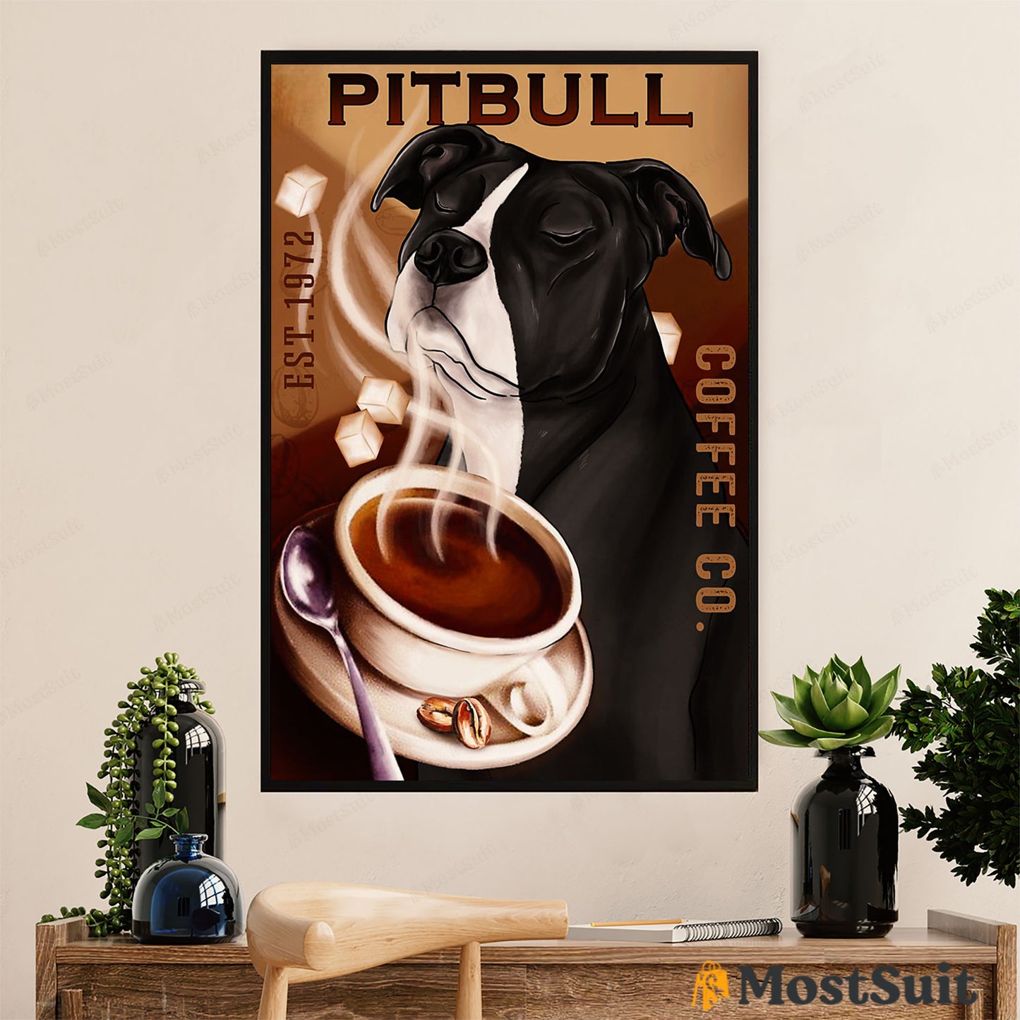 Blue Nose Pitbull Poster - Dog Wall Art For Living Room - Gifts for Pitbull Lovers - Pitbull Coffee