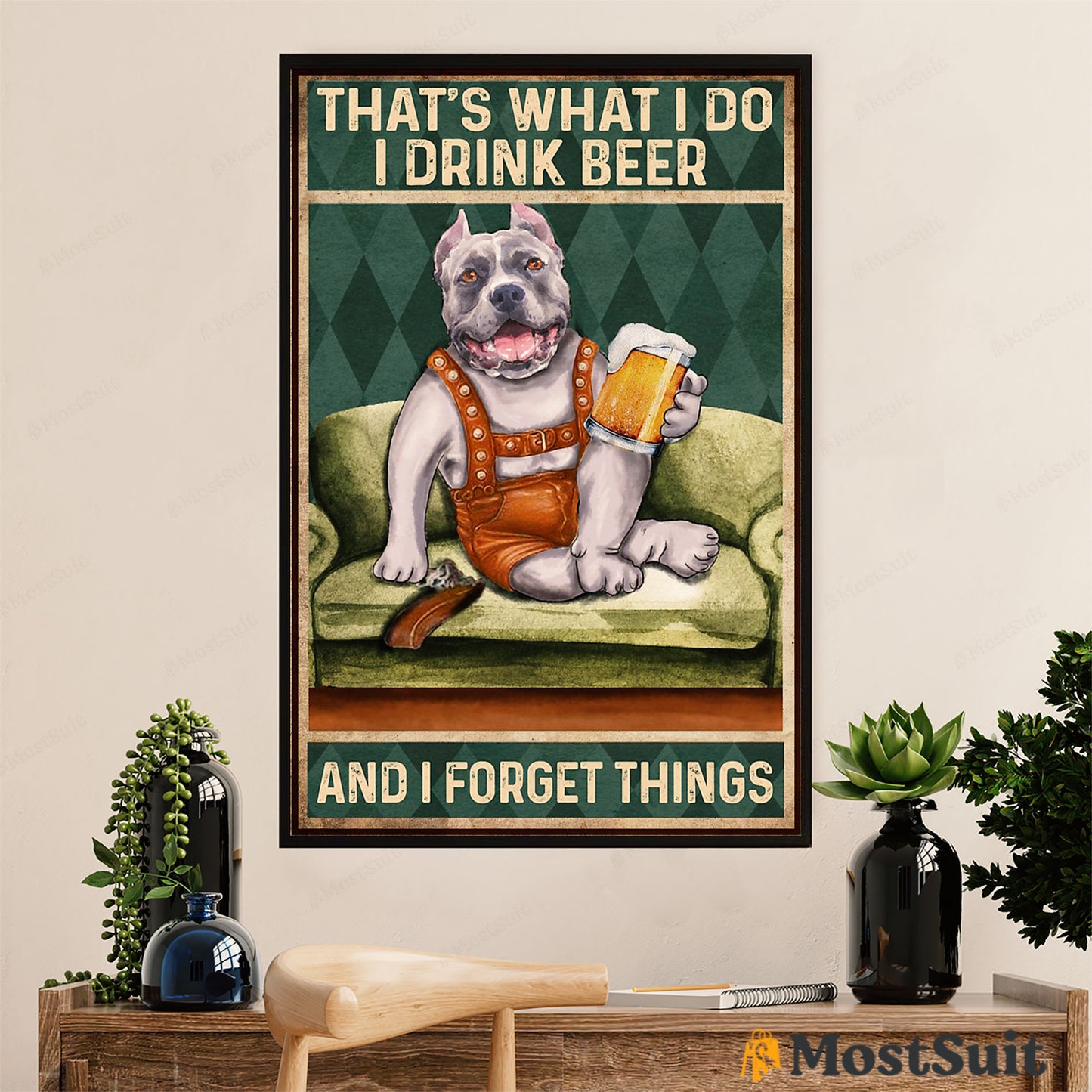 Blue Nose Pitbull Poster - Dog Wall Art For Living Room - Gifts for Pitbull Lovers - Pitbull Beer