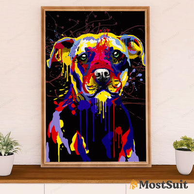 Pitbull Potrait Watercolor Poster - Dog Wall Art For Living Room - Gifts for Pitbull Lovers Mom Dad