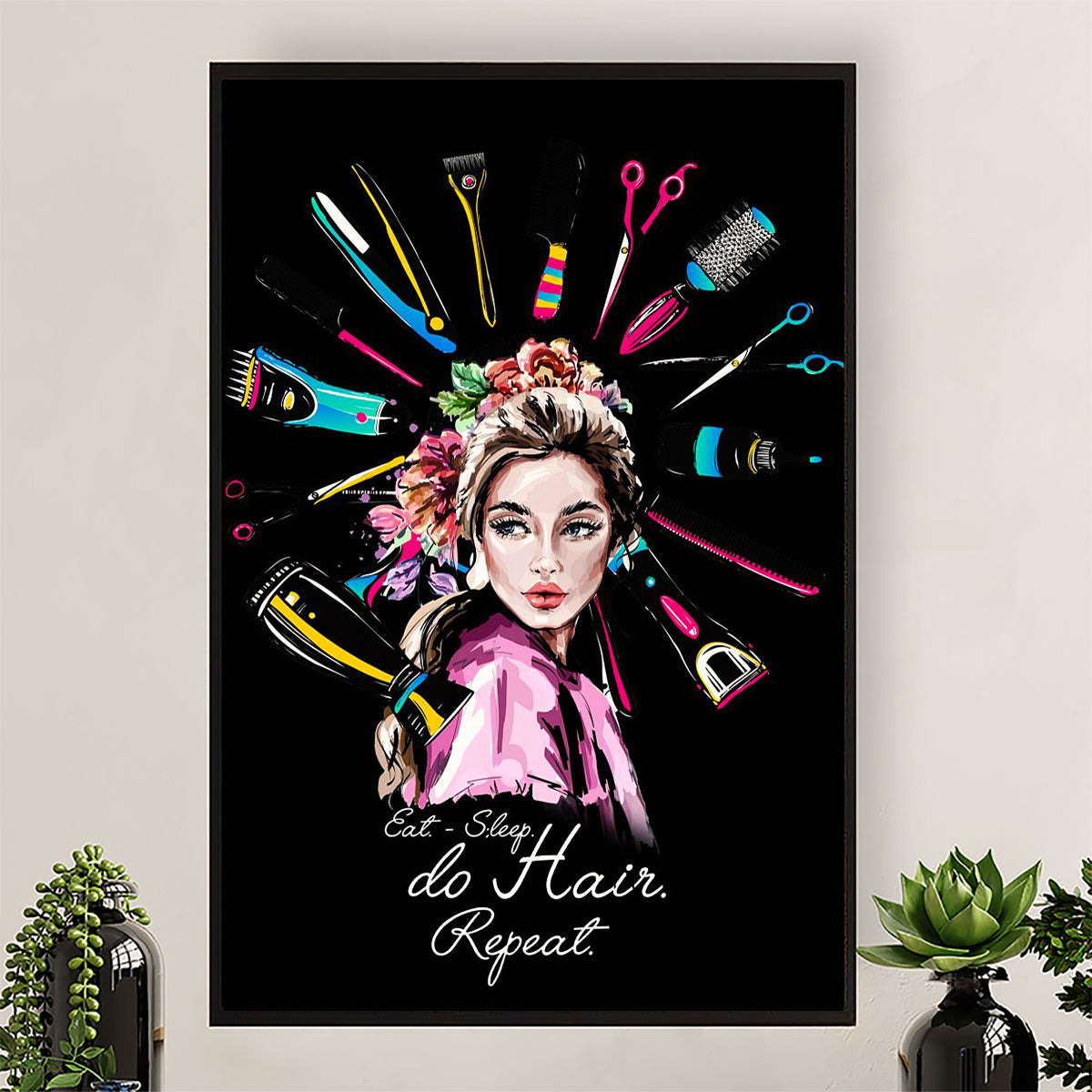 Hairdresser Poster Eat - Sleep do Hair Repeat | Wall Art Gift for Hairstylists