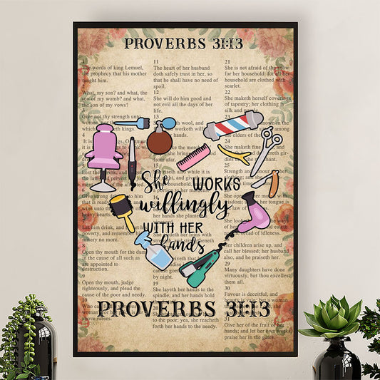 Hairdresser Poster She Works Willingly With Her hands | Wall Art Gift for Hairstylists