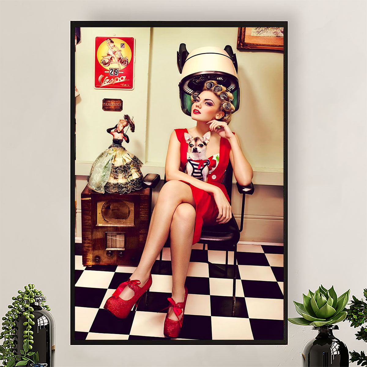 Hairdresser Canvas Lady in Hair Salon | Wall Art Gift for Hairstylists