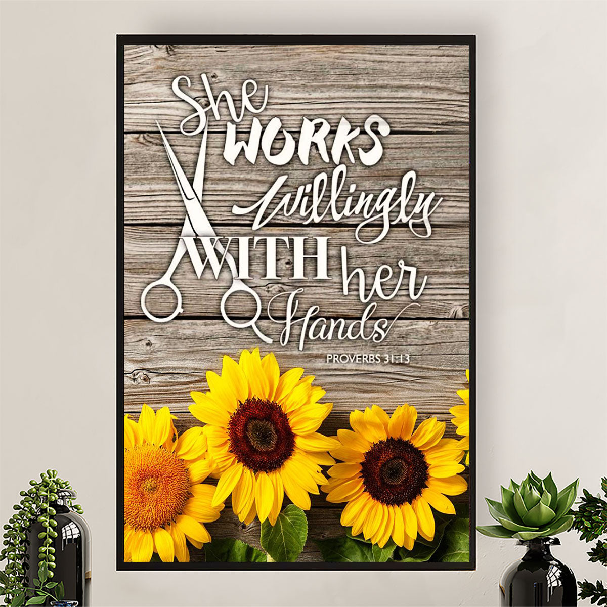 Hairdresser Canvas She Works Willingly With Her Hands | Wall Art Gift for Hairstylists