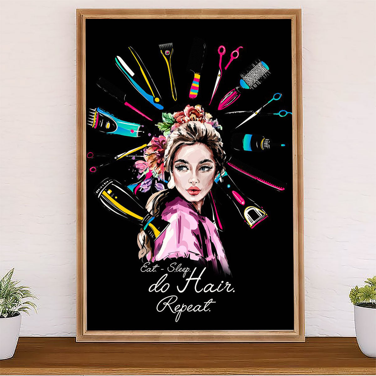 Hairdresser Poster Eat - Sleep do Hair Repeat | Wall Art Gift for Hairstylists