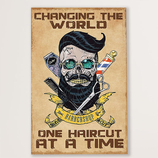 Hairdresser Canvas Changing The World - One Haircut At A Time | Wall Art Gift for Hairstylists